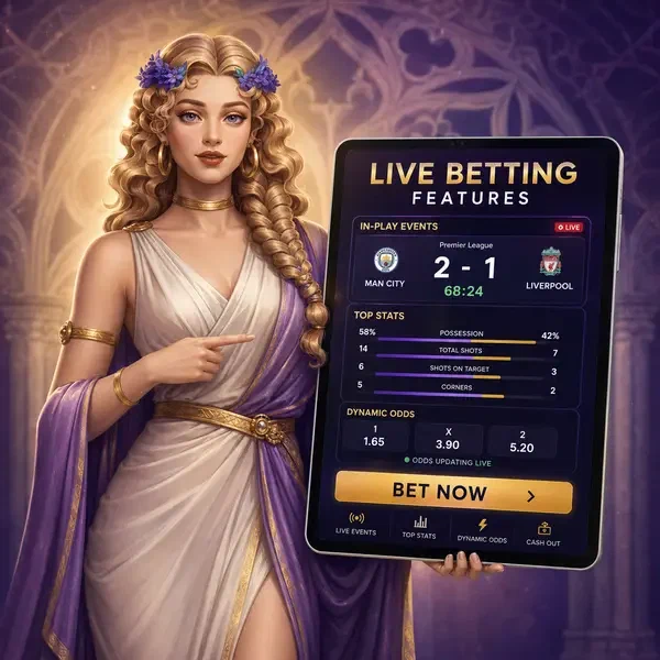 Klassische Muse analysiert Sportwetten-Daten auf Tablet bei Live-Betting-Features-Plattform